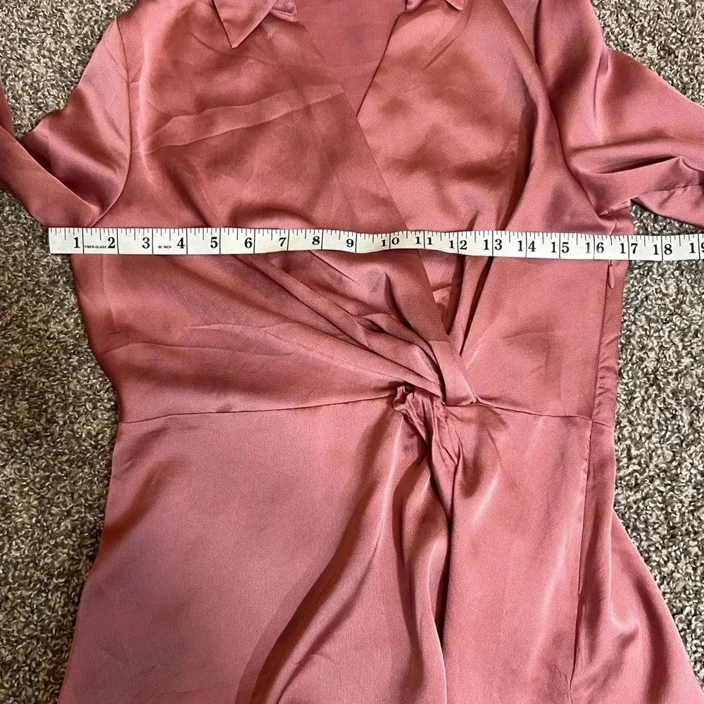 CATHERINE MALANDRINO TOP DUSTY ROSE PINK LONG SLEEVE BLOUSE PEPLUM SIZE XS - Picture 6 of 10